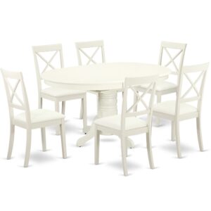 Give your room decor a new and polished look with this modern 7 Piece Dining Set. Available in a marvelous Linen White finish