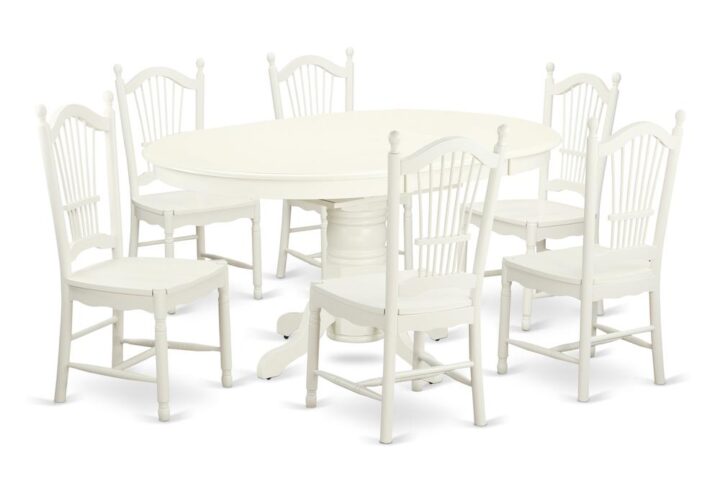 This particular Linen White oval kitchen dining table set can contribute that special impression for dining room elegance to both traditional and fashionable decorating. Give your room decor a new and polished look with this modern 7 Piece Dining Set. Available in a marvelous Linen White finish