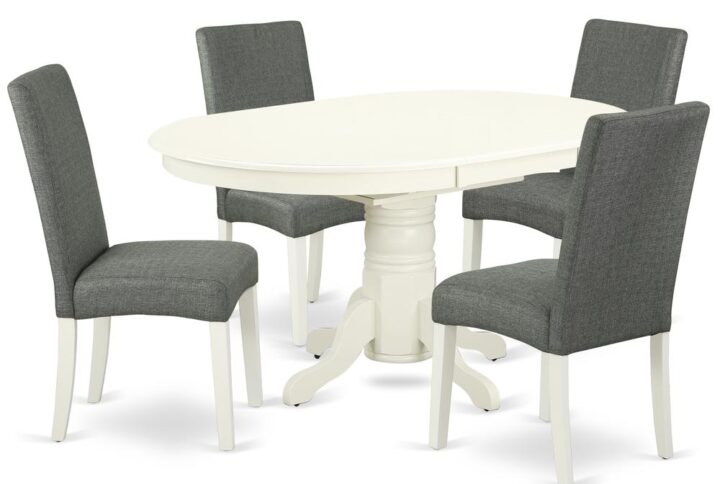 The AVDR5-LWH-07 kitchen dinette set brings an affectionate family feeling in the kitchen space. A comfy and luxurious Linen White color offers any dining area a relaxing and friendly feel with the medium dinette table. The Oval Shaped table features a pedestal base that will furnish your dining area with a sophisticated look. This well-designed and comfortable kitchen table may be used for hours at a time. This spectacular slick kitchen table makes a really good addition for all kitchen space and corresponds all sorts of dining-room concepts. No heat treated pressured wood like MDF