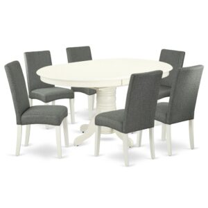 The AVDR7-LWH-07 kitchen dinette set brings an affectionate family feeling in the kitchen space. A comfy and luxurious Linen White color offers any dining area a relaxing and friendly feel with the medium dinette table. The Oval Shaped table features a pedestal base that will furnish your dining area with a sophisticated look. This well-designed and comfortable kitchen table may be used for hours at a time. This spectacular slick kitchen table makes a really good addition for all kitchen space and corresponds all sorts of dining-room concepts. No heat treated pressured wood like MDF