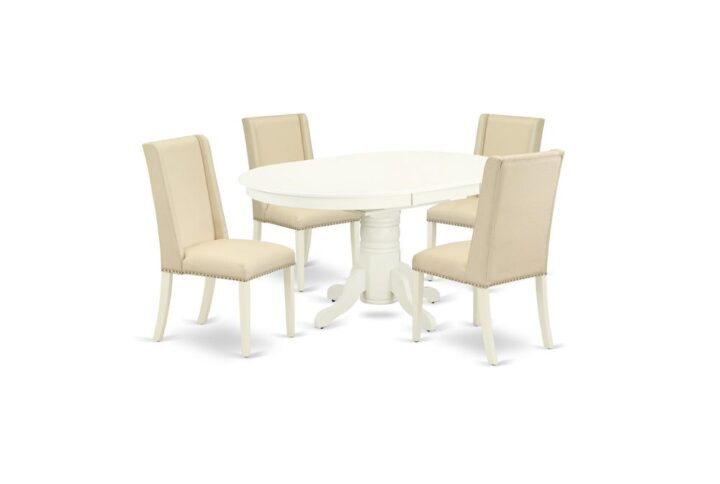 East West Furniture 5-Pc mid century dining table set including 4 modern dining chairs and a butterfly leaf round luxurious dinette table will increase the charm of your dining area or kitchen areas. Our round dinette set is made from strong Asian wood