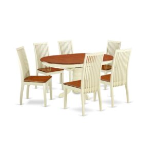 Save your old decor and update it with a new and polished look with this modern 7 Piece Dining Set. Available in a marvelous Buttermilk & Cherry finish