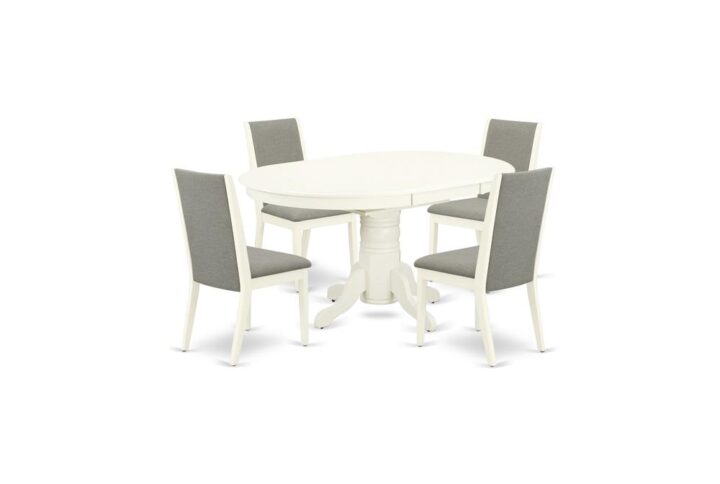East West Furniture 5-Pc dining set including 4 parsons chairs and a round luxurious butterfly leaf dining room table will boost the luxury of your dining room or kitchen areas. This dinette set is crafted from solid Asian wood