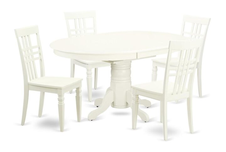 Treat your room's decor with a new and polished look with this modern 5 Piece Dining Set. Finished in a marvelous Linen White color
