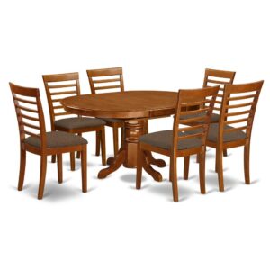 The dinette table set having integrated self storing extendable leaf that will accommodates 4 to 6 people.A smooth solid wood tabletop with strong carved pedestal support. Beveled oval design to create comfortable dining room settingPolished in warm Saddle Brown color