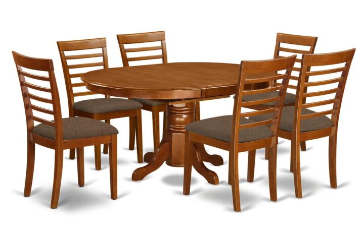 The dinette table set having integrated self storing extendable leaf that will accommodates 4 to 6 people.A smooth solid wood tabletop with strong carved pedestal support. Beveled oval design to create comfortable dining room settingPolished in warm Saddle Brown color