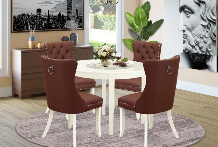 Presenting a charming and compact 5-piece dining set that seamlessly combines style and functionality. Crafted from durable rubberwood and elegantly finished in a classic linen white