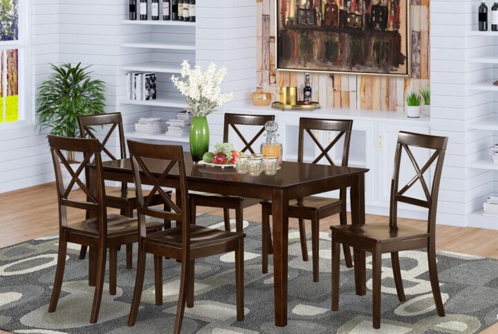 Luxurious yet still classy dining room table set provides contemporary panache to any dining area. Cappuccino finish dining room integrates set comes with a with contemporary and even long-established dining room