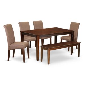 The beautiful CABA6-MAH-18 Capri table set brings modern elegance with an exquisite and smart beautiful design and style in your dining room. This specific Capri table and parson chairs for dining room consists of solid top for a highly refined