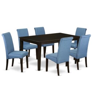 Add elegance to your kitchen or dining space with our contemporary top quality Asian wood Counter. This valuable CABA7-CAP-21 dining room table and barry upholstered parson chairs provide a distinct and stylish appeal. The Capri dinette table provides an eye catching