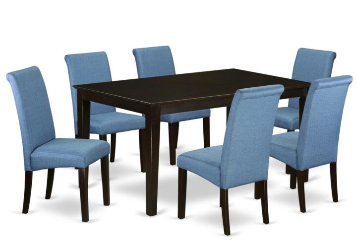 Add elegance to your kitchen or dining space with our contemporary top quality Asian wood Counter. This valuable CABA7-CAP-21 dining room table and barry upholstered parson chairs provide a distinct and stylish appeal. The Capri dinette table provides an eye catching