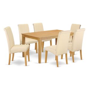 Add charm to your kitchen or dining space with our contemporary top quality Rubber wood Counter. This valuable CABA7-OAK-02 dining room table and barry upholstered parson chairs provide distinct