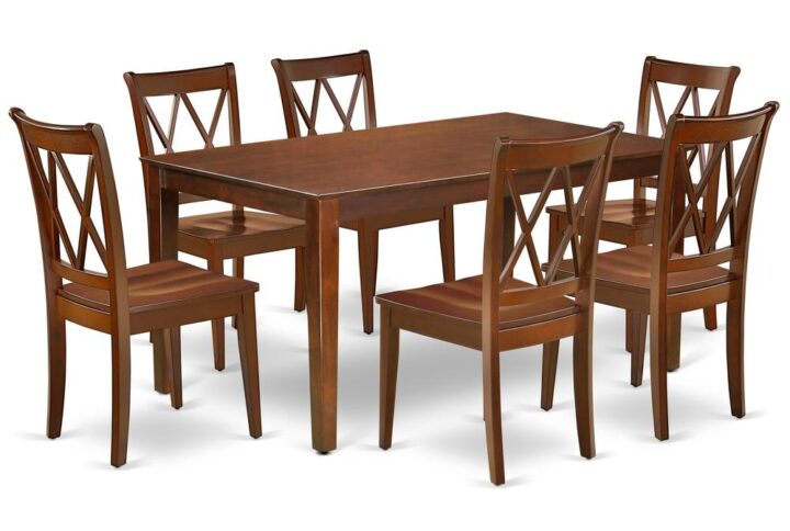 The CACL7-MAH-W dining set provides a distinctive