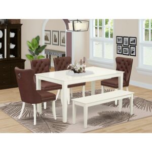 Introducing a spacious and stylish 6-piece kitchen table set that effortlessly combines elegance and functionality. Crafted from durable rubberwood and elegantly finished in a classic linen white