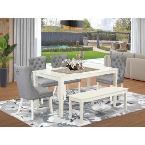 Presenting a spacious and stylish 6-piece dining set that effortlessly combines elegance and functionality. Crafted from durable rubberwood and elegantly finished in a classic linen white