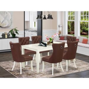 Introducing a sophisticated and versatile 7-piece dining set crafted from durable rubberwood and elegantly finished in a classic linen white. This ensemble Includes a spacious Rectangle dining table and six parson dining chairs