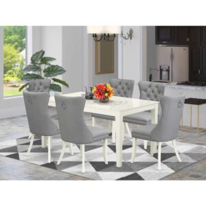 Introducing a sophisticated and versatile 7-piece dining table set crafted from durable rubberwood and elegantly finished in a classic linen white. This ensemble Includes a spacious Rectangle dining table and six parson dining room chairs