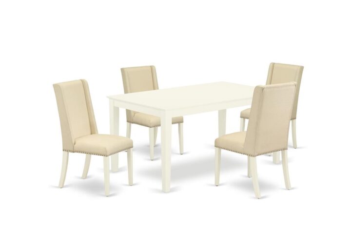 East West Furniture 5-Piece rectangular dinette set including 4 parson chairs and a rectangular luxurious dining room table will improve the beauty of your dining area or kitchen areas. This table and chairs dining set is created from solid Asian wood
