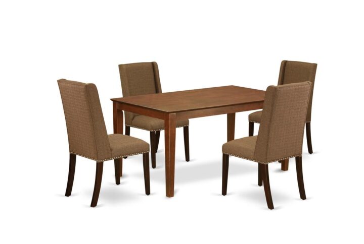 East West Furniture 5-Pc wooden dining table set including 4 kitchen chairs and a rectangular luxurious dining table will improve the beauty of your dining area or kitchen areas. Our dinette set is created from strong Asian wood