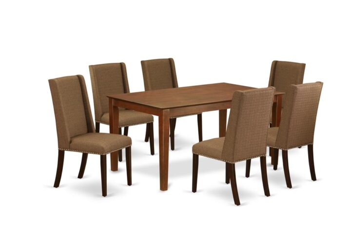 EAST WEST FURNITURE 7-PIECE MODERN DINING TABLE SET 6 AMAZING DINING CHAIRS AND RECTANGULAR DINNER TABLE