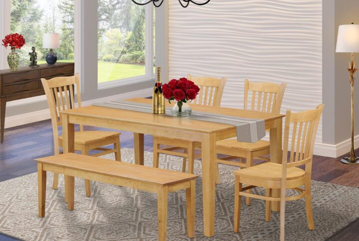 Capri table and chairs sets offer you your dining room innovative elegance with a classy and smart aesthetic design and style. Rectangle-shaped dining table with four straight legs for a clean and state-of-the-art modern style and design. Stylish Dinette table set produced from superior Asian Wood that's remarkably attractive and delicate as well. Finished in a rich and luxurious Oak