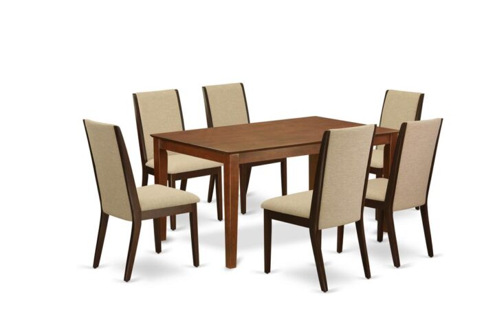 EAST WEST FURNITURE 7-PC DINNING ROOM TABLE SET 6 WONDERFUL PARSON DINING CHAIRS AND RECTANGULAR WOOD DINING TABLE