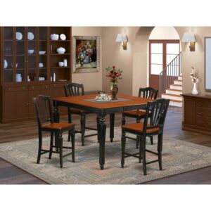 This counter height dining set is highlighted by a striking Black finish and solid wood seats. The square pub table stores an easily accessible butterfly leaf extension to expand the gathering table top space and fold and hide itself away to conserve valuable space. The well manufactured bar stools provide elegance and comfort with attractive fluted legs and supportive stretchers for footrests. The particular slat back kitchen bar stool are definitely best suited to relax and really enjoy your meal. This counter height dining set will enhance the dining area surrounding it and it will become the focus of each family engagement that you will have in your house.