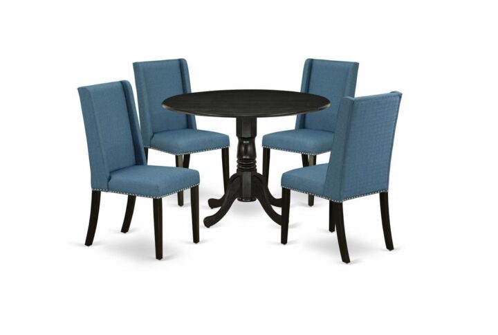 East West Furniture 5-Pc round kitchen table set including 4 parsons chairs and a round luxurious living room table will boost the elegance of your dining room or kitchen areas. This round kitchen table set is created from durable Asian wood