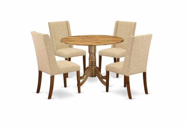 East West Furniture 5-Piece dining kitchen table set including 4 padded parson chairs and a round luxurious breakfast table will improve the elegance of your dining area or kitchen areas. This round dinette set is manufactured from solid Asian wood
