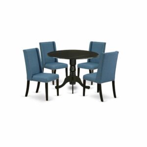East West Furniture 5-Pc kitchen dinette set including 4 dining chairs and a round luxurious kitchen table will boost the luxury of your dining room or kitchen areas. This dining set is made of durable Asian wood