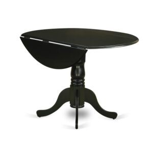 The 5-Piece Kitchen Table Set comprises a round wooden table with convenient drop leaves and 4 upholstered chairs