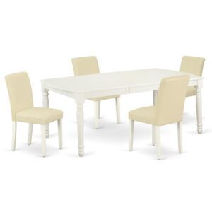 The DOAB5-LWH-64 dining set facilitates an affectionate family feeling. A comfortable and luxurious Linen White color offers any dining area a relaxing and friendly feel with the rectangular kitchen table. This well-designed and comfortable dining table may be used for hours at a time. This wonderful slick Linen White dinette table makes a really good addition for all kitchen space and corresponds all sorts of dining-room concepts. The dinette table is created from prime quality rubber wood known as Asian Hardwood. No heat treated pressured wood like MDF