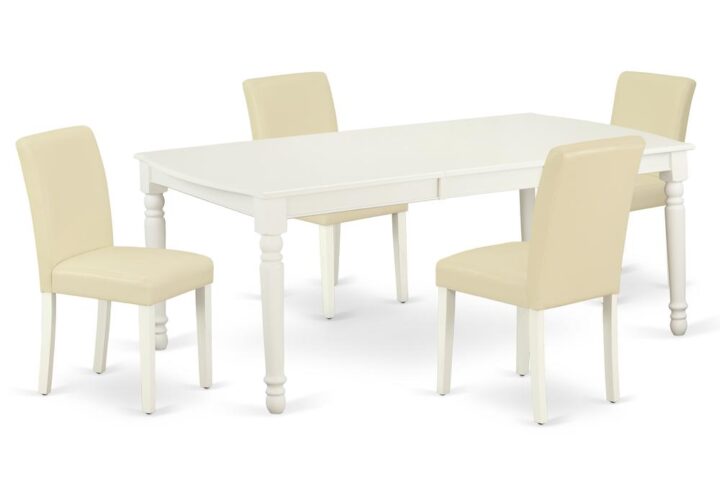The DOAB5-LWH-64 dining set facilitates an affectionate family feeling. A comfortable and luxurious Linen White color offers any dining area a relaxing and friendly feel with the rectangular kitchen table. This well-designed and comfortable dining table may be used for hours at a time. This wonderful slick Linen White dinette table makes a really good addition for all kitchen space and corresponds all sorts of dining-room concepts. The dinette table is created from prime quality rubber wood known as Asian Hardwood. No heat treated pressured wood like MDF