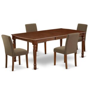 The DOAB5-MAH-18 dining set facilitates an affectionate family feeling. A comfortable and classy Mahogany color offers any dining area a relaxing and friendly feel with the rectangular kitchen table. This well-designed and comfortable dining table may be used for hours at a time. This wonderful smooth Mahogany dinette table makes a really good addition for all kitchen space and corresponds all sorts of dining-room concepts. The dinette table is created from prime quality rubber wood known as Asian Hardwood. No heat treated pressured wood like MDF
