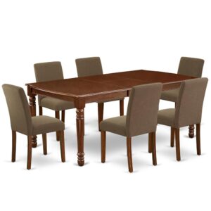 The DOAB7-MAH-18 dining set facilitates an affectionate family feeling. A comfortable and classy Mahogany color offers any dining area a relaxing and friendly feel with the rectangular kitchen table. This well-designed and comfortable dining table may be used for hours at a time. This wonderful smooth Mahogany dinette table makes a really good addition for all kitchen space and corresponds all sorts of dining-room concepts. The dinette table is created from prime quality rubber wood known as Asian Hardwood. No heat treated pressured wood like MDF