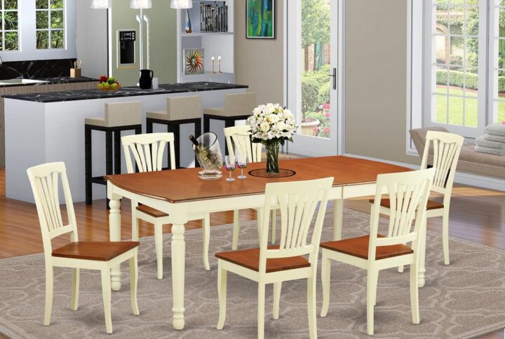 Attractive dining table with set of 6 comfortable dining room chairs which could be put in your dining area and kitchen area. Both