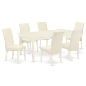 Quality is made attainable with this exclusive DOBA7-LWH-01 dinette set includes a rectangular dinette table and six parson chairs. The dining table can fit maximum of 8 people in the dining area. The table's 4 straight leg support brings a simple and breezy style to any space