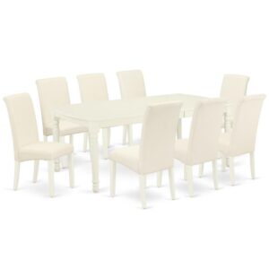 Quality is made attainable with this exclusive DOBA9-LWH-01 dining set includes a rectangular dinette table and eight parson chairs. The dining table can fit maximum of 8 people in the dining area. The table's 4 straight leg support brings a simple and breezy style to any space