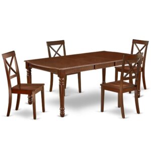 The DOBO5-MAH-W dining set facilitates an affectionate family feeling. A comfortable and classy Mahogany color offers any dining area a relaxing and friendly feel with the rectangular kitchen table. This well-designed and comfortable dining table may be used for hours at a time. This wonderful smooth Mahogany dinette table makes a really good addition for all kitchen space and corresponds all sorts of dining-room concepts. The dinette table is created from prime quality rubber wood known as Asian Hardwood. No heat treated pressured wood like MDF