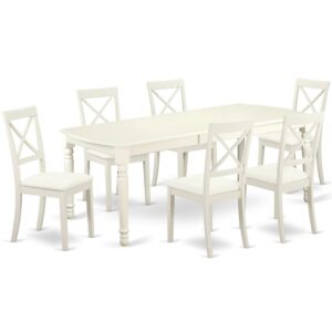 This kitchen table is the ideal furniture for your dining area or your kitchen space. The table includes 6 faux leatherseat chairs. You can also add two more chairs and expand the seating capacity to 8