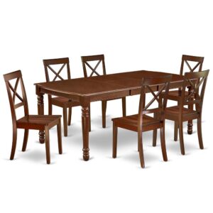The DOBO7-MAH-W dining set facilitates an affectionate family feeling. A comfortable and classy Mahogany color offers any dining area a relaxing and friendly feel with the rectangular kitchen table. This well-designed and comfortable dining table may be used for hours at a time. This wonderful smooth Mahogany dinette table makes a really good addition for all kitchen space and corresponds all sorts of dining-room concepts. The dinette table is created from prime quality rubber wood known as Asian Hardwood. No heat treated pressured wood like MDF