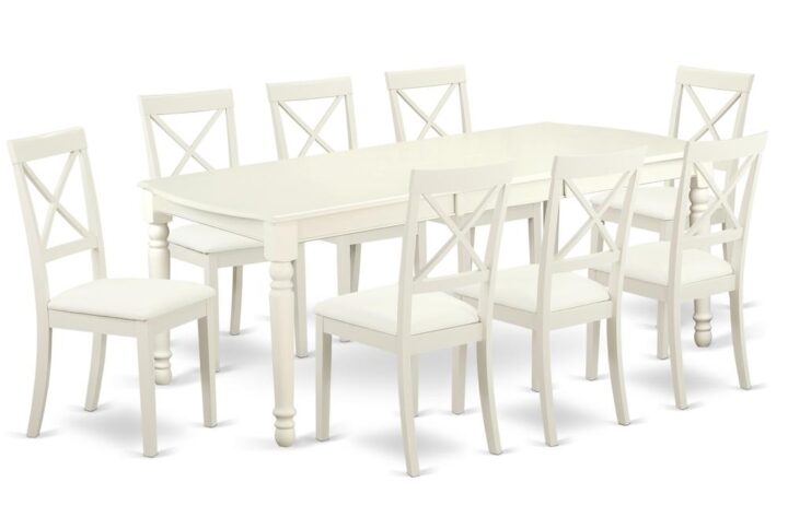 This amazing dinette table is the perfect furniture for your dining space or your kitchen area. The table includes 8 chairs with faux leather seat