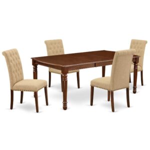Quality is made attainable with this exclusive DOBR5-MAH-04 dinette set includes a rectangular dinette table and four parson chairs. The dining table can fit maximum of 8 people in the dining area. The table's 4 straight leg support brings a simple and breezy style to any space