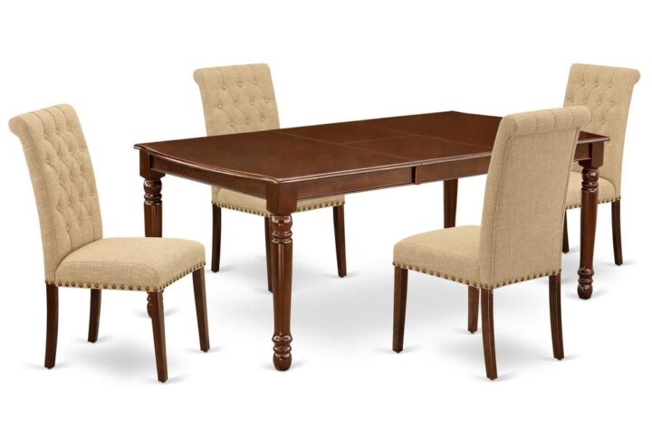 Quality is made attainable with this exclusive DOBR5-MAH-04 dinette set includes a rectangular dinette table and four parson chairs. The dining table can fit maximum of 8 people in the dining area. The table's 4 straight leg support brings a simple and breezy style to any space
