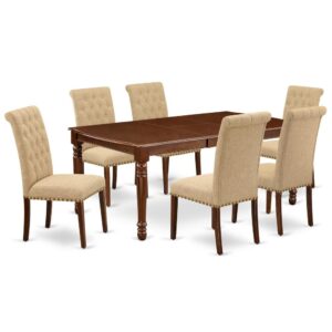 Quality is made attainable with this exclusive DOBR7-MAH-04 dinette set includes a rectangular dinette table and six parson chairs. The dining table can fit maximum of 8 people in the dining area. The table's 4 straight leg support brings a simple and breezy style to any space