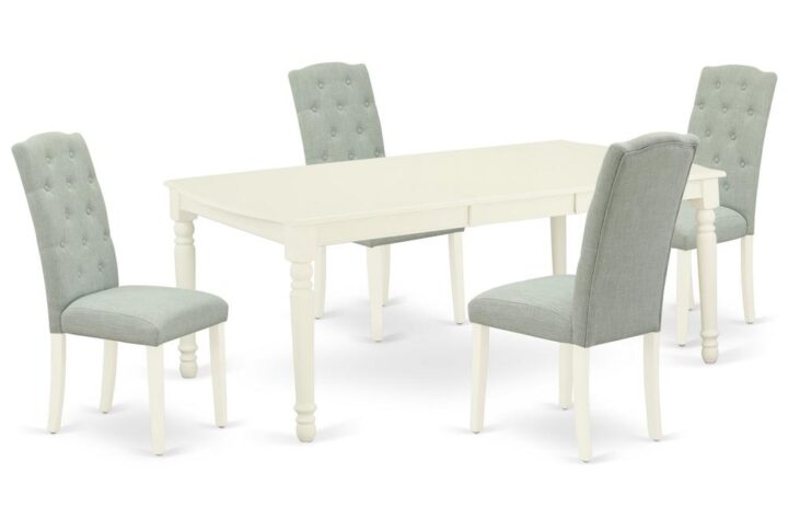 Quality is made attainable with this exclusive DOCE5-LWH-15 dinette set includes a rectangular dinette table and four parson chairs. The dining table can fit maximum of 8 people in the dining area. The table's 4 straight leg support brings a simple and breezy style to any space