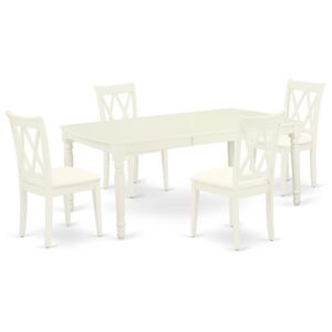 Quality is made attainable with this exclusive DOCL5-LWH-C dinette set includes a rectangular dinette table and four kitchen chairs. The dining table can fit maximum of 8 people in the dining area. The table's 4 straight leg support brings a simple and breezy style to any space