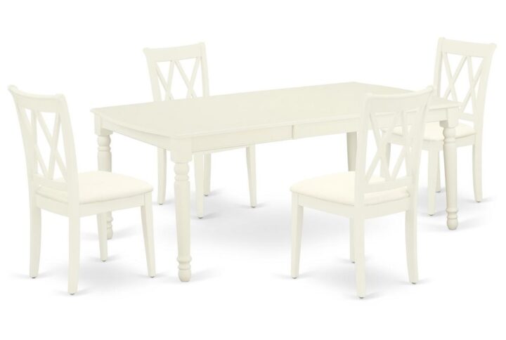 Quality is made attainable with this exclusive DOCL5-LWH-C dinette set includes a rectangular dinette table and four kitchen chairs. The dining table can fit maximum of 8 people in the dining area. The table's 4 straight leg support brings a simple and breezy style to any space