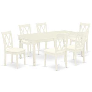 Quality is made attainable with this exclusive DOCL7-LWH-C dinette set includes a rectangular dinette table and six kitchen chairs. The dining table can fit maximum of 8 people in the dining area. The table's 4 straight leg support brings a simple and breezy style to any space
