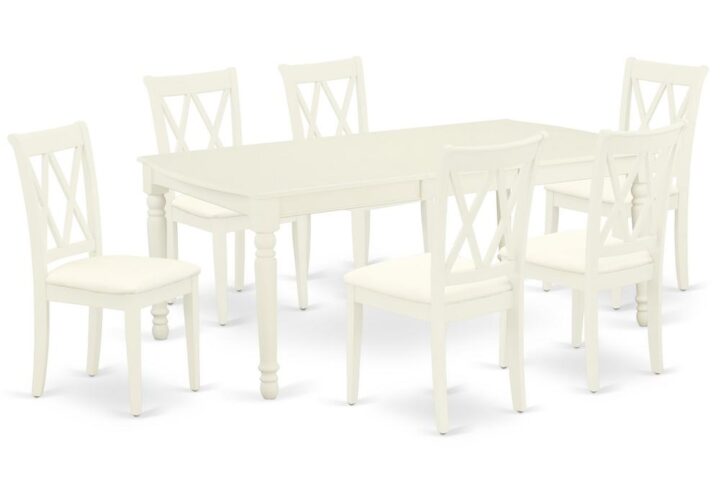 Quality is made attainable with this exclusive DOCL7-LWH-C dinette set includes a rectangular dinette table and six kitchen chairs. The dining table can fit maximum of 8 people in the dining area. The table's 4 straight leg support brings a simple and breezy style to any space